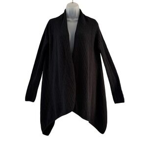 Lulu Bravo Sweater Womens Small‎ Black 100% Cashmere Open Front Drape Cardigan